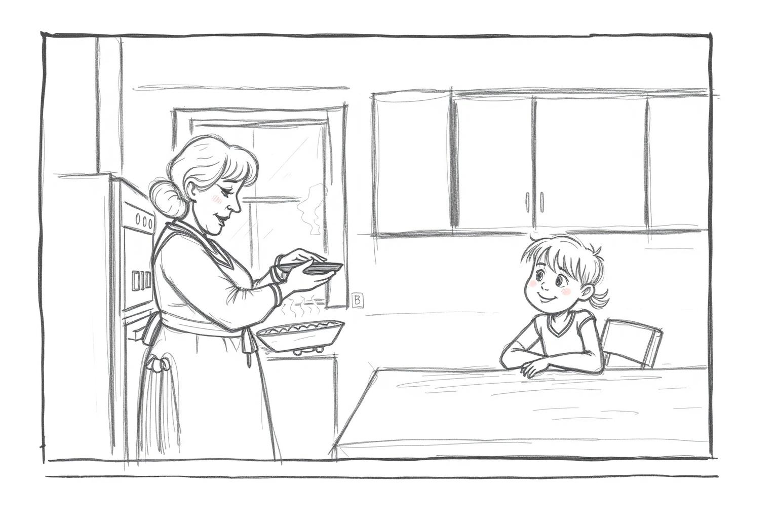 Storyboard panel 4B — EP 2 · INT. KITCHEN — FLASHBACK